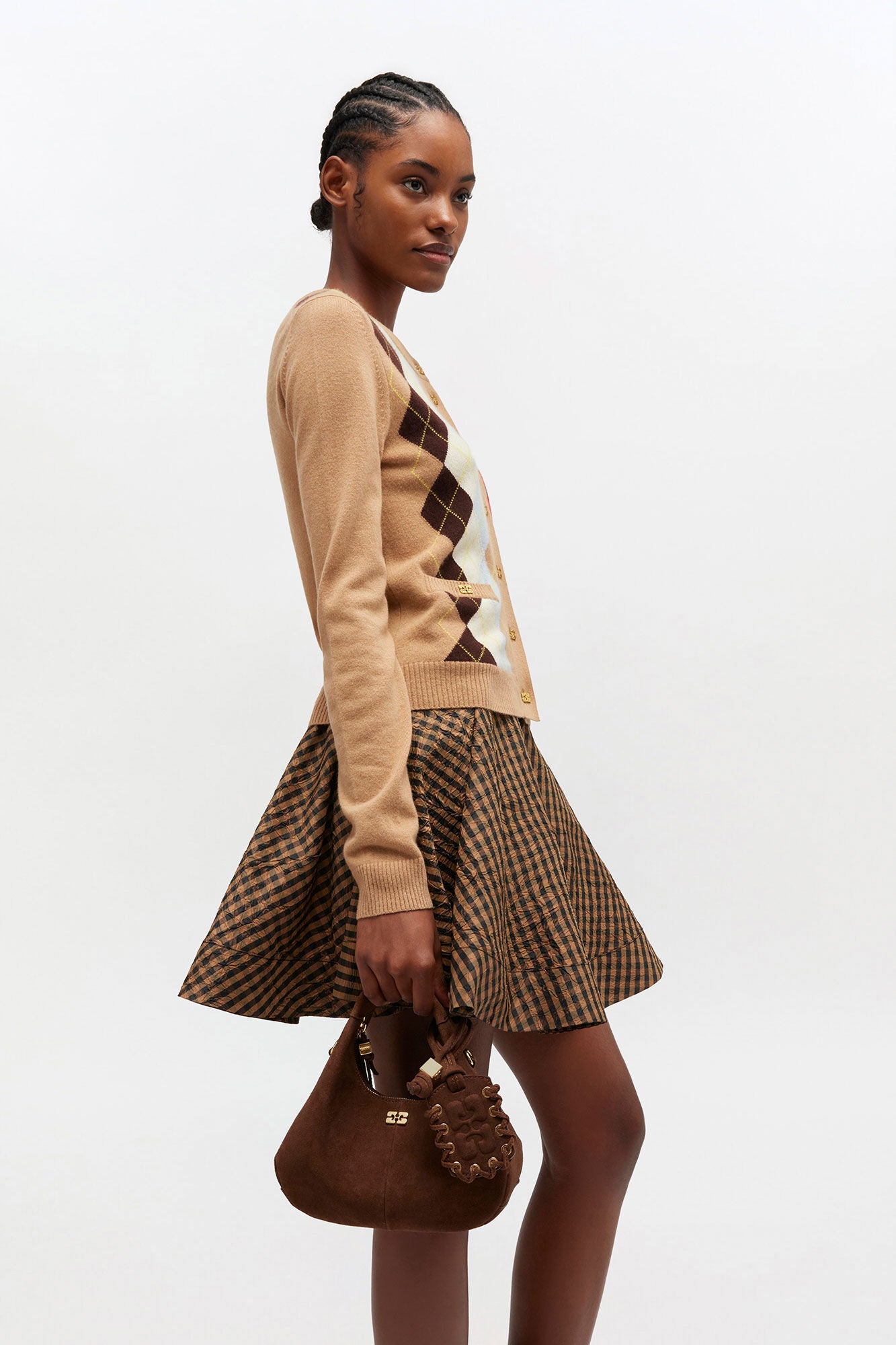 GANNI Online Chicory Coffee Brown Suede Mini Hobo Bag