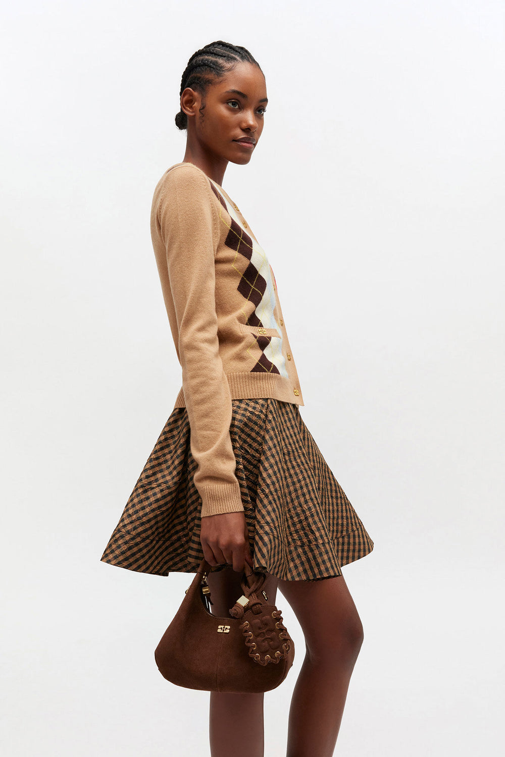 GANNI Online Chicory Coffee Brown Suede Mini Hobo Bag