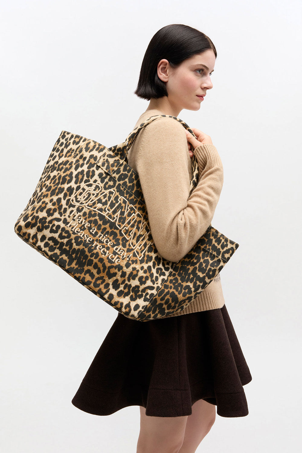GANNI On Sale Almond Milk Leopard Medium Tote