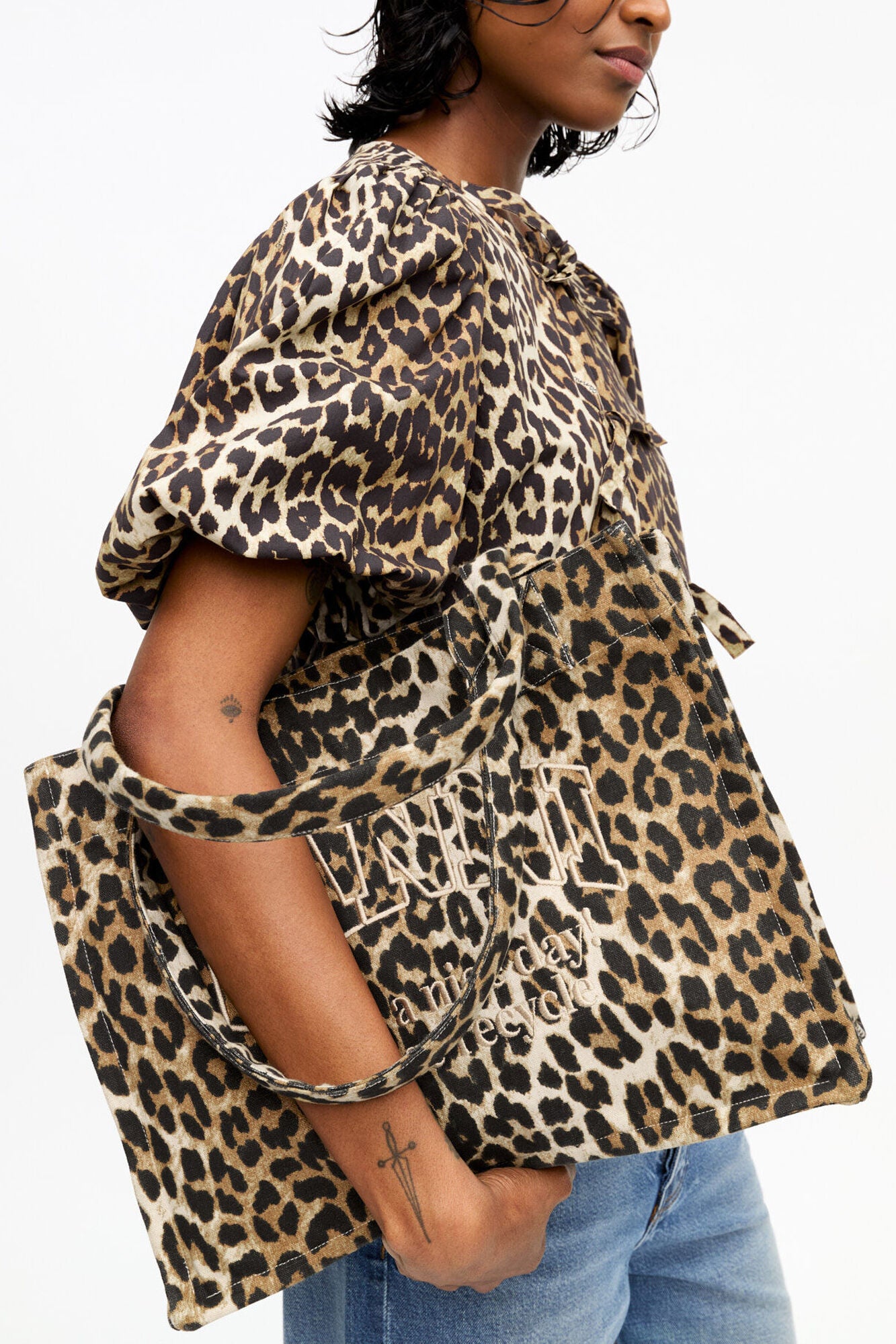 GANNI Sale Leopard Leopard Large Canvas Tote Bag