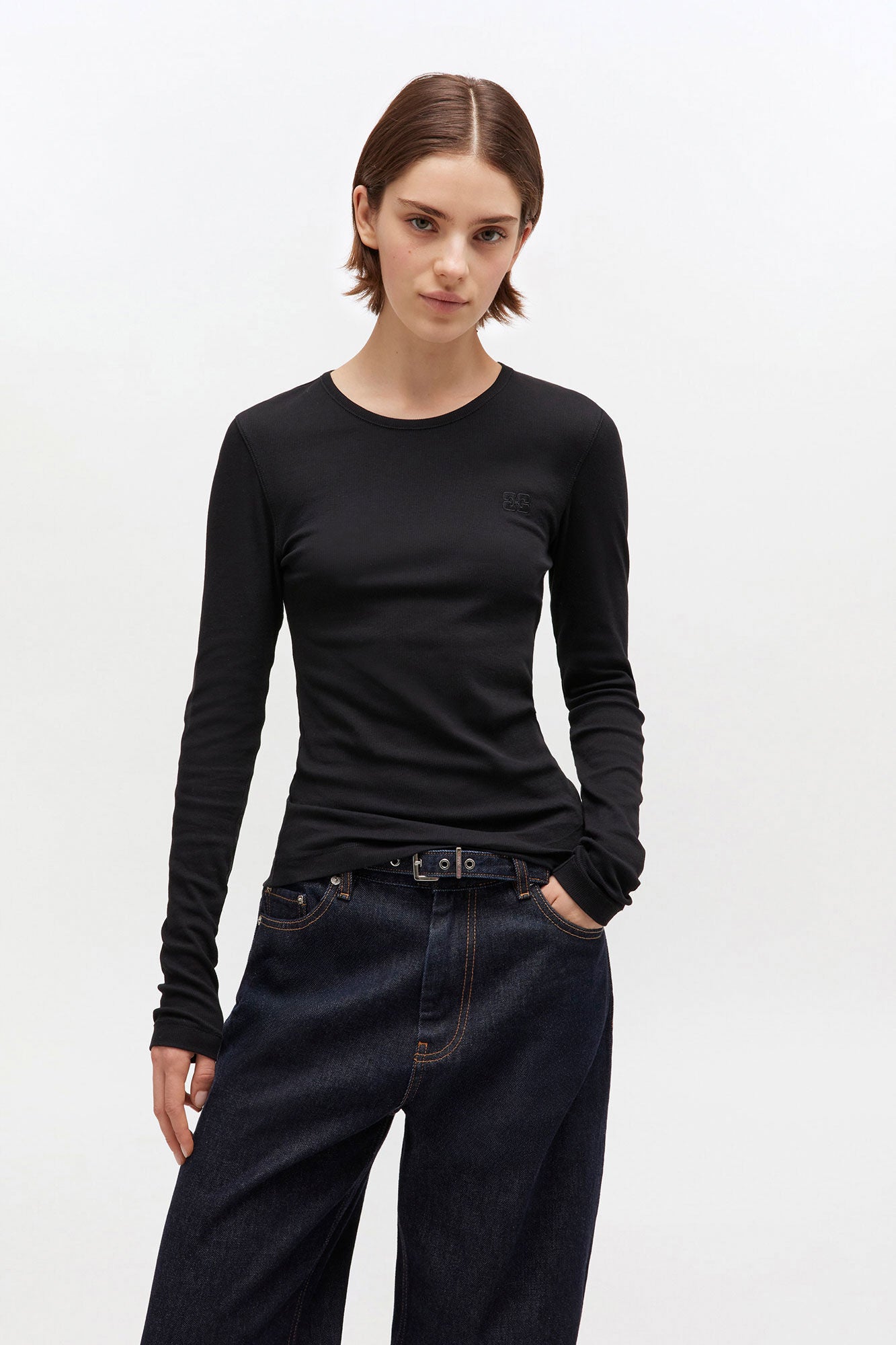 GANNI On Sale Black Rib Long-sleeve