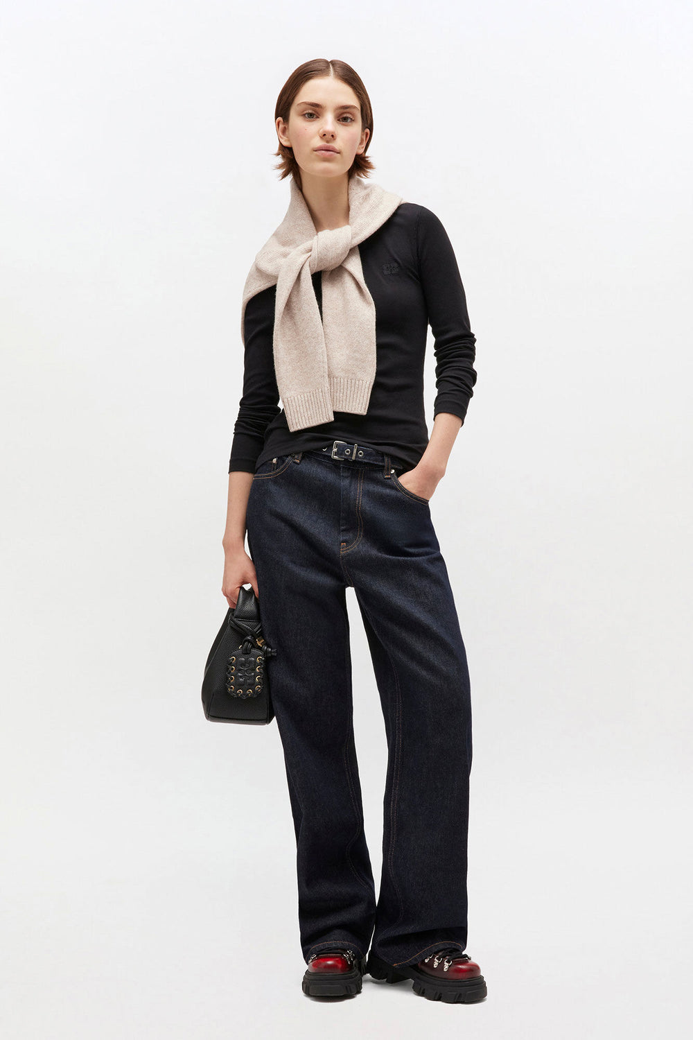 GANNI On Sale Black Rib Long-sleeve