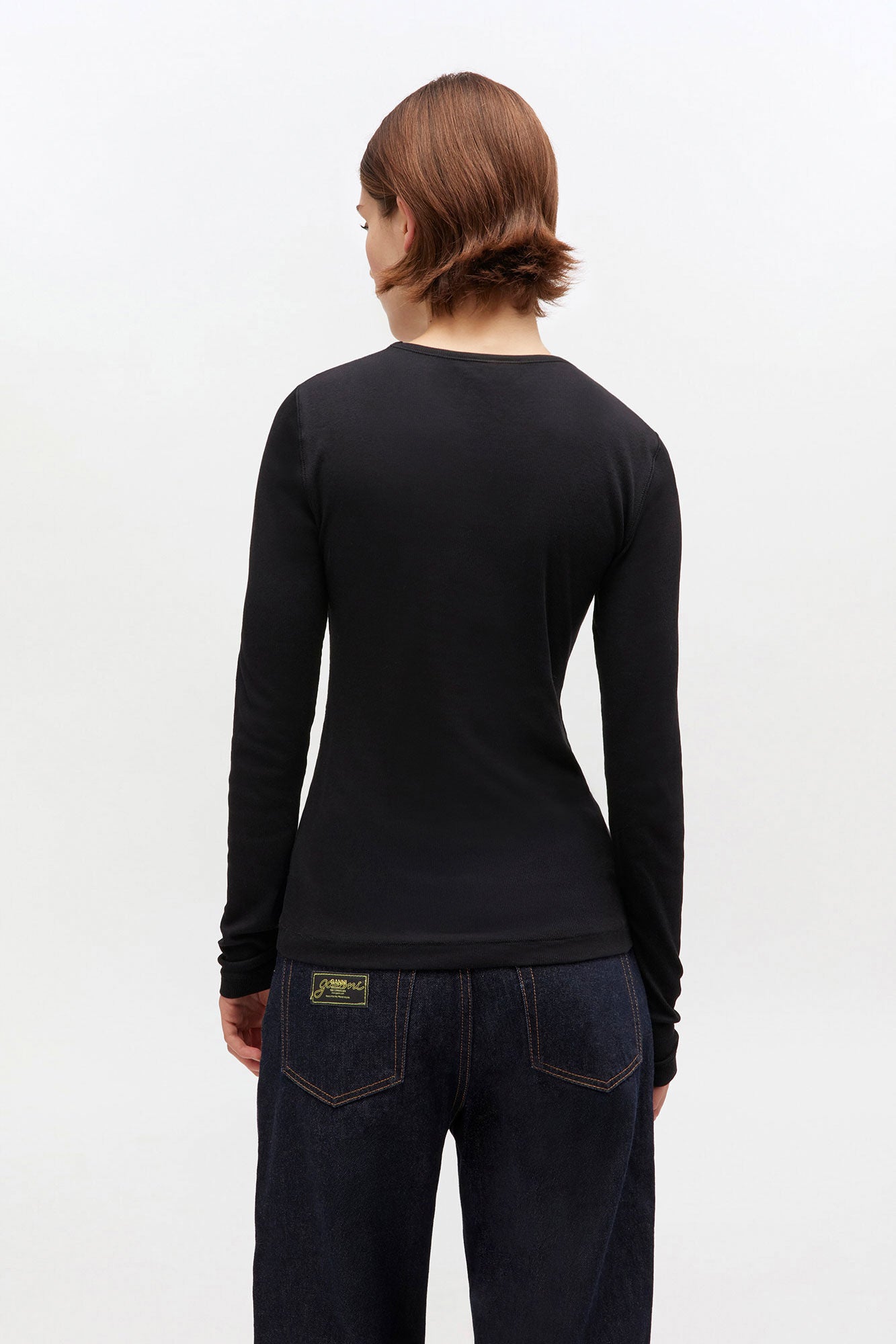 GANNI On Sale Black Rib Long-sleeve
