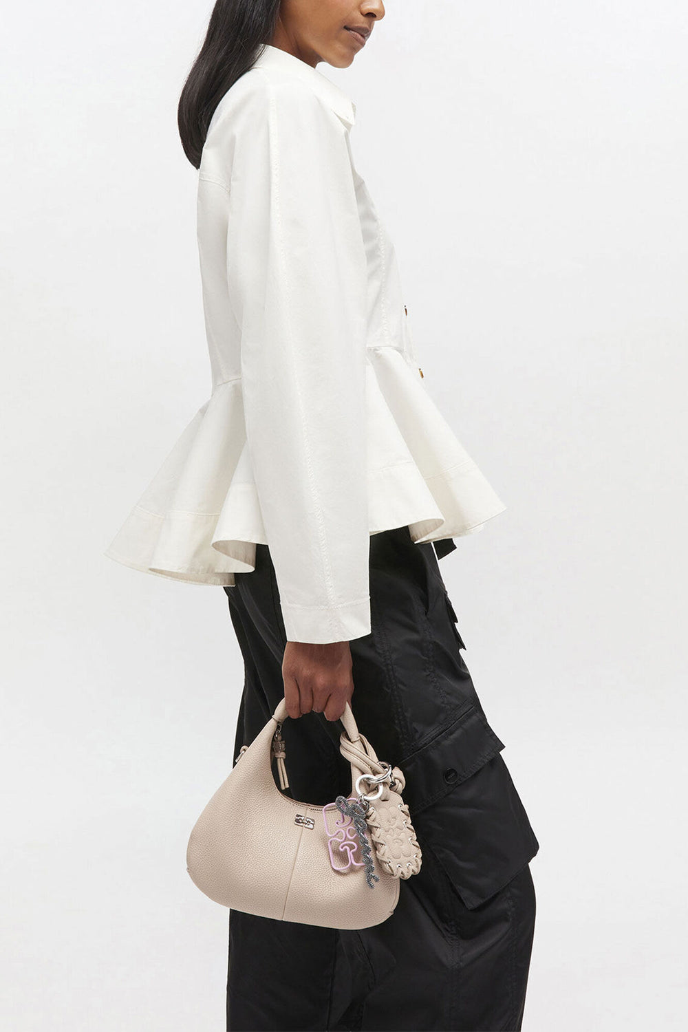 GANNI us White Pepper Light Grey Mini Hobo Bag
