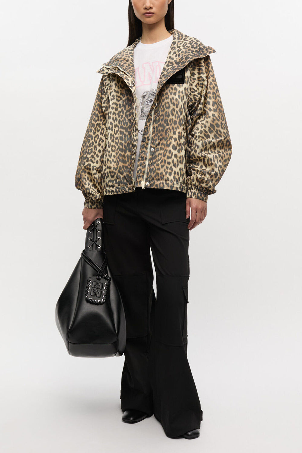 GANNI On Sale Leopard Print Nylon Jacket