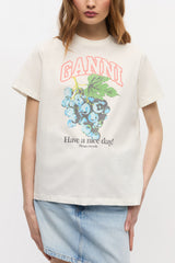GANNI Outlet Ivory Grapes Print T-shirt