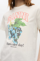 GANNI Outlet Ivory Grapes Print T-shirt