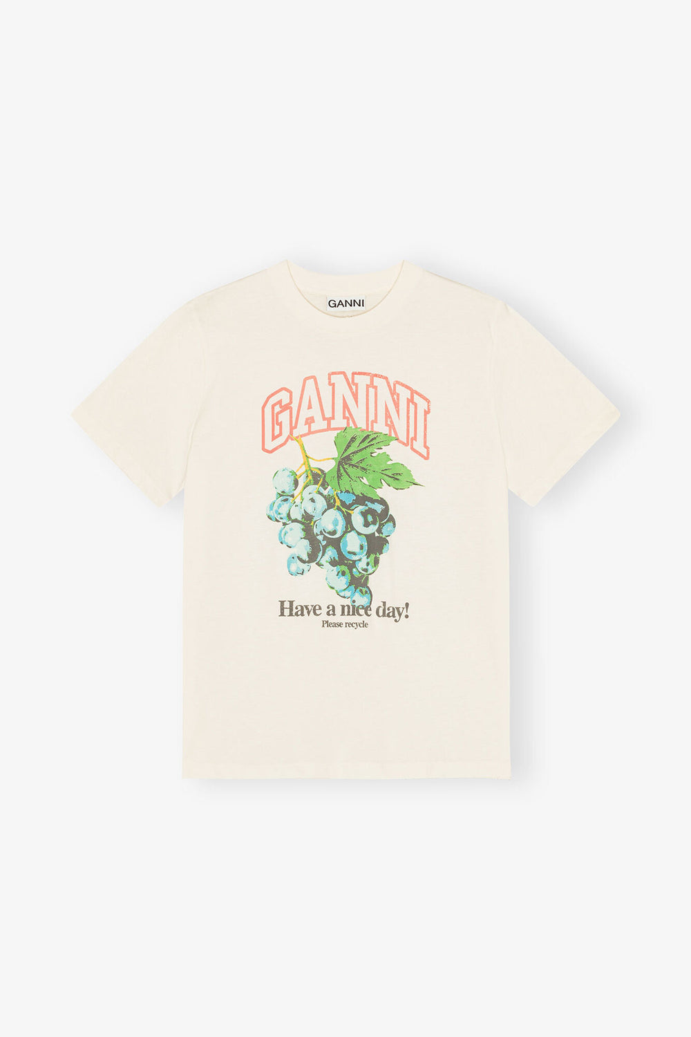 GANNI Outlet Ivory Grapes Print T-shirt