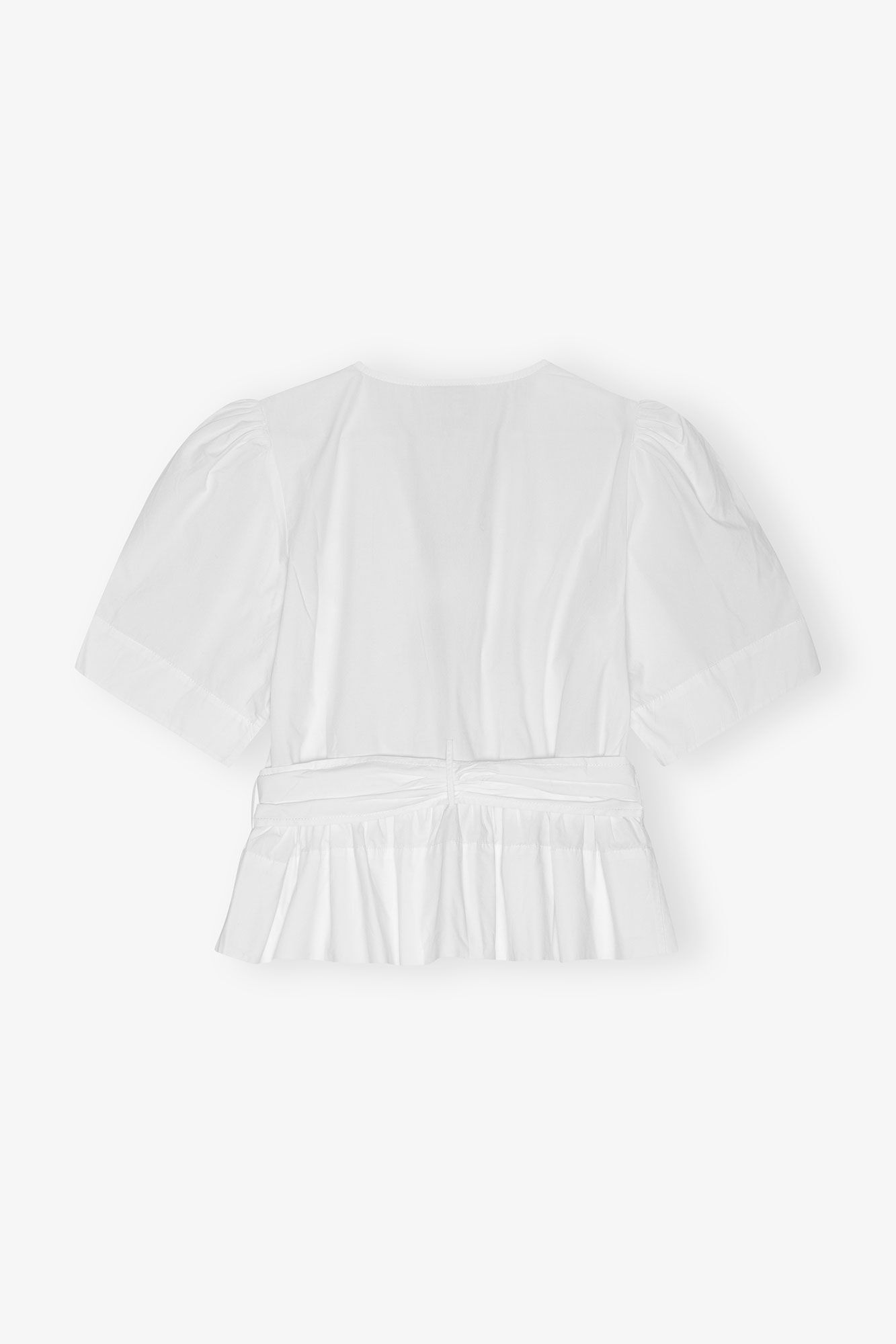 GANNI Hot Sale White Washed Stretch Cotton Tie Strap Blouse
