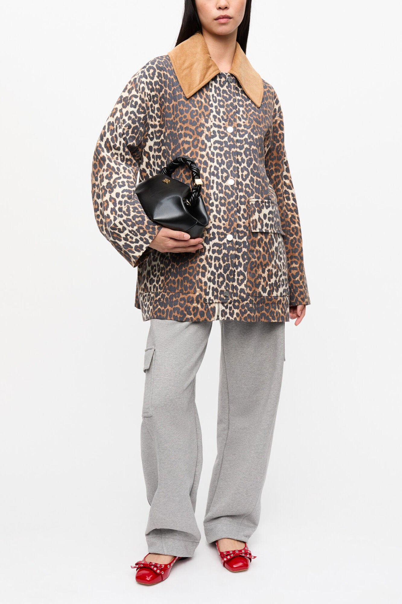 GANNI Online Leopard Printed Canvas Midi Jacket