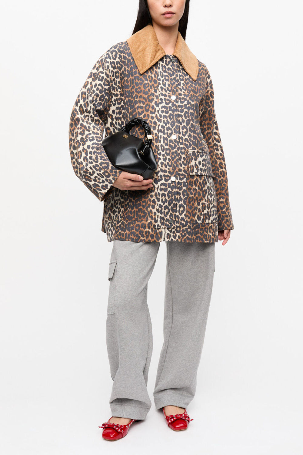GANNI Online Leopard Printed Canvas Midi Jacket