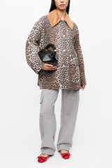 GANNI Online Leopard Printed Canvas Midi Jacket