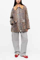 GANNI Online Leopard Printed Canvas Midi Jacket