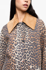 GANNI Online Leopard Printed Canvas Midi Jacket