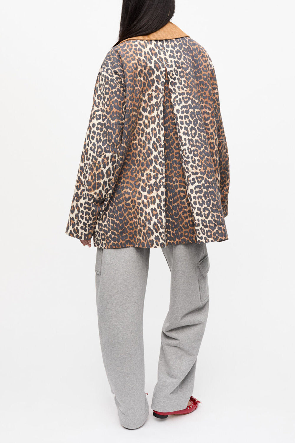 GANNI Online Leopard Printed Canvas Midi Jacket