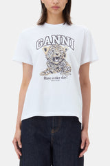 GANNI Sale White Basic Jersey Leopard Relaxed T-shirt
