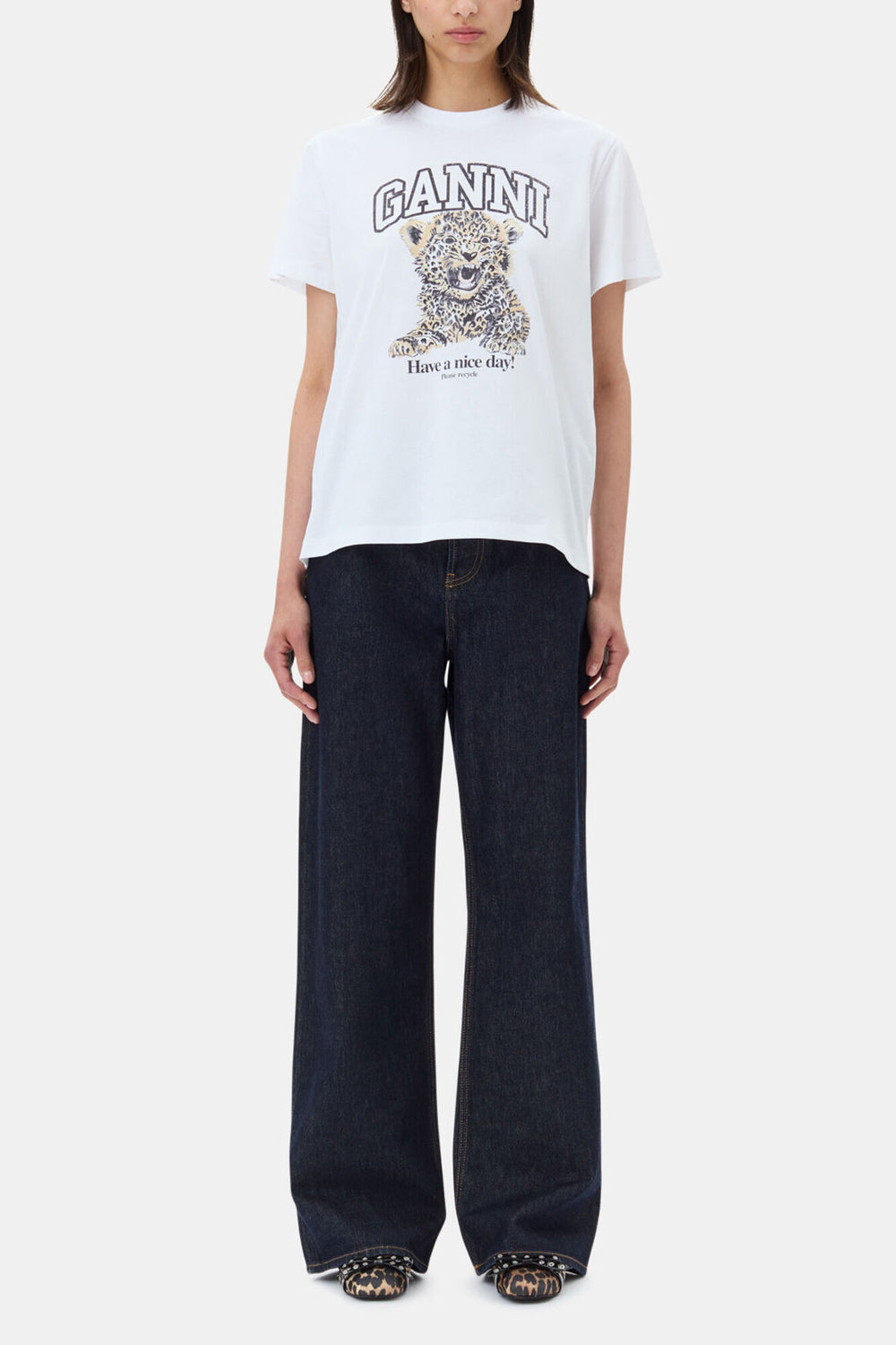 GANNI Sale White Basic Jersey Leopard Relaxed T-shirt