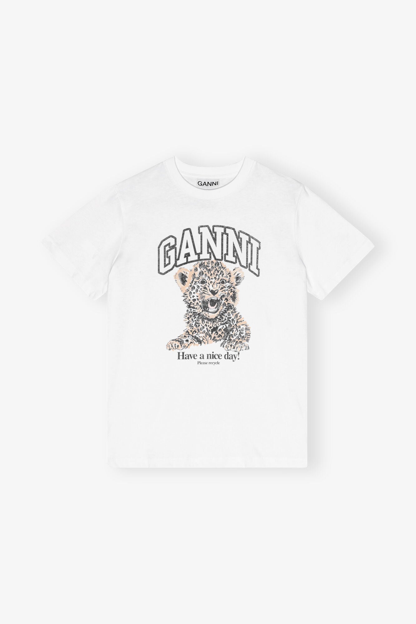 GANNI Sale White Basic Jersey Leopard Relaxed T-shirt