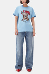 GANNI Discount Blue Relaxed Jersey Tiger T-shirt