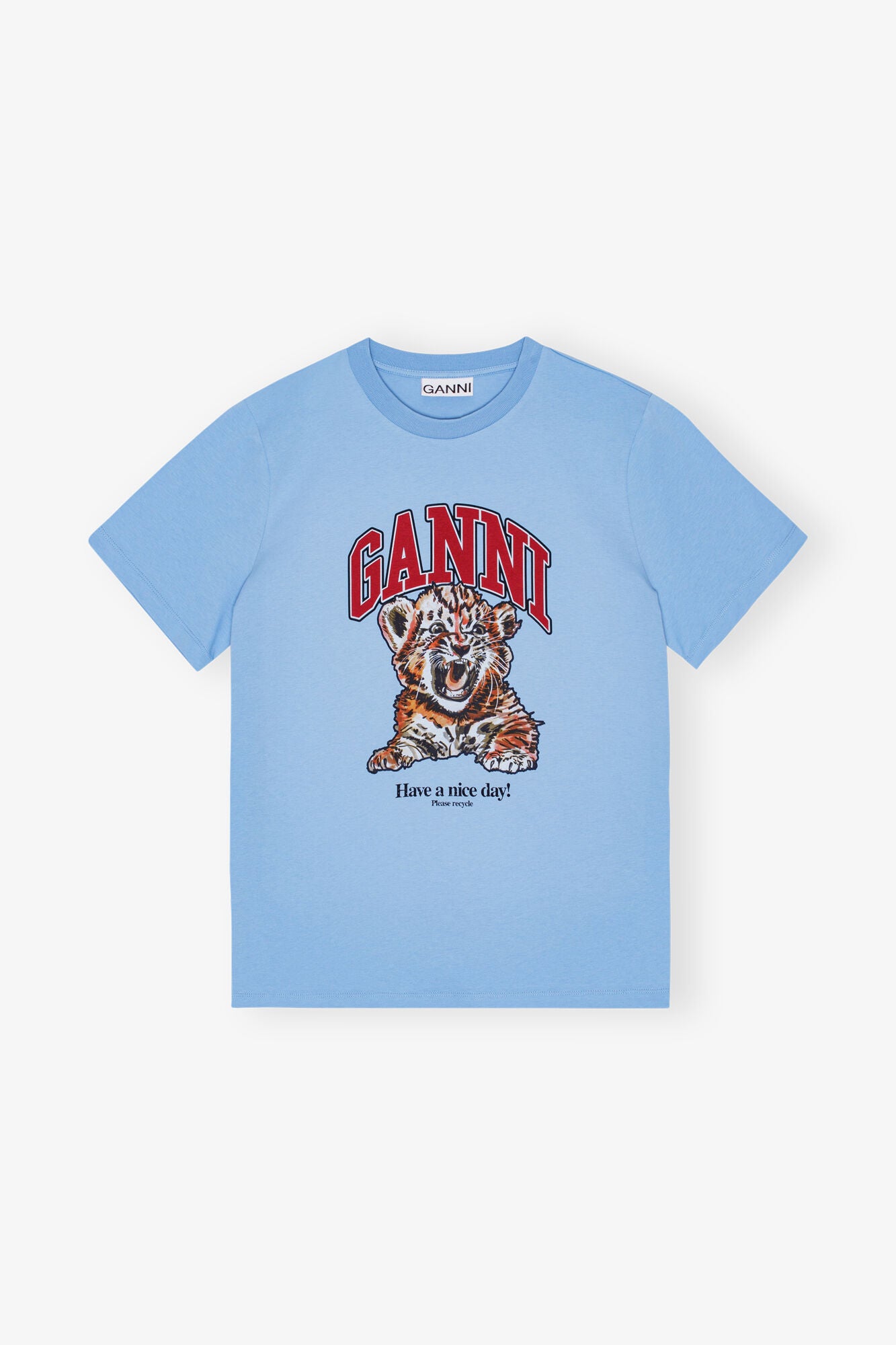 GANNI Discount Blue Relaxed Jersey Tiger T-shirt