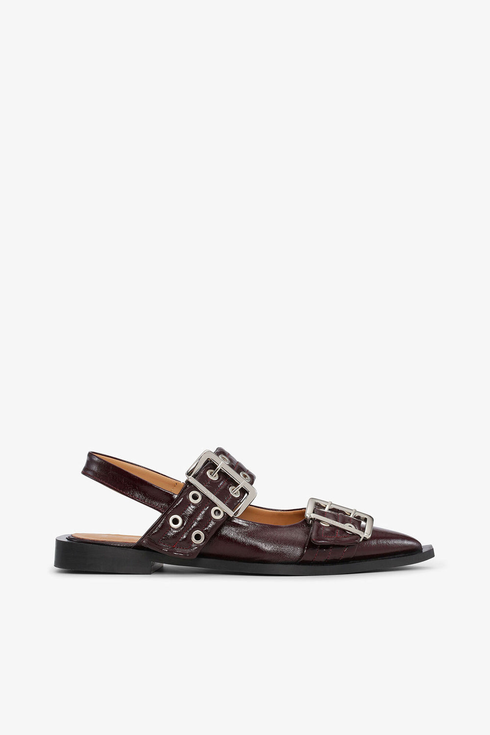 GANNI Online Feminine Buckle Ballerinas in Burgundy