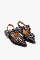 GANNI Online Feminine Buckle Ballerinas in Burgundy