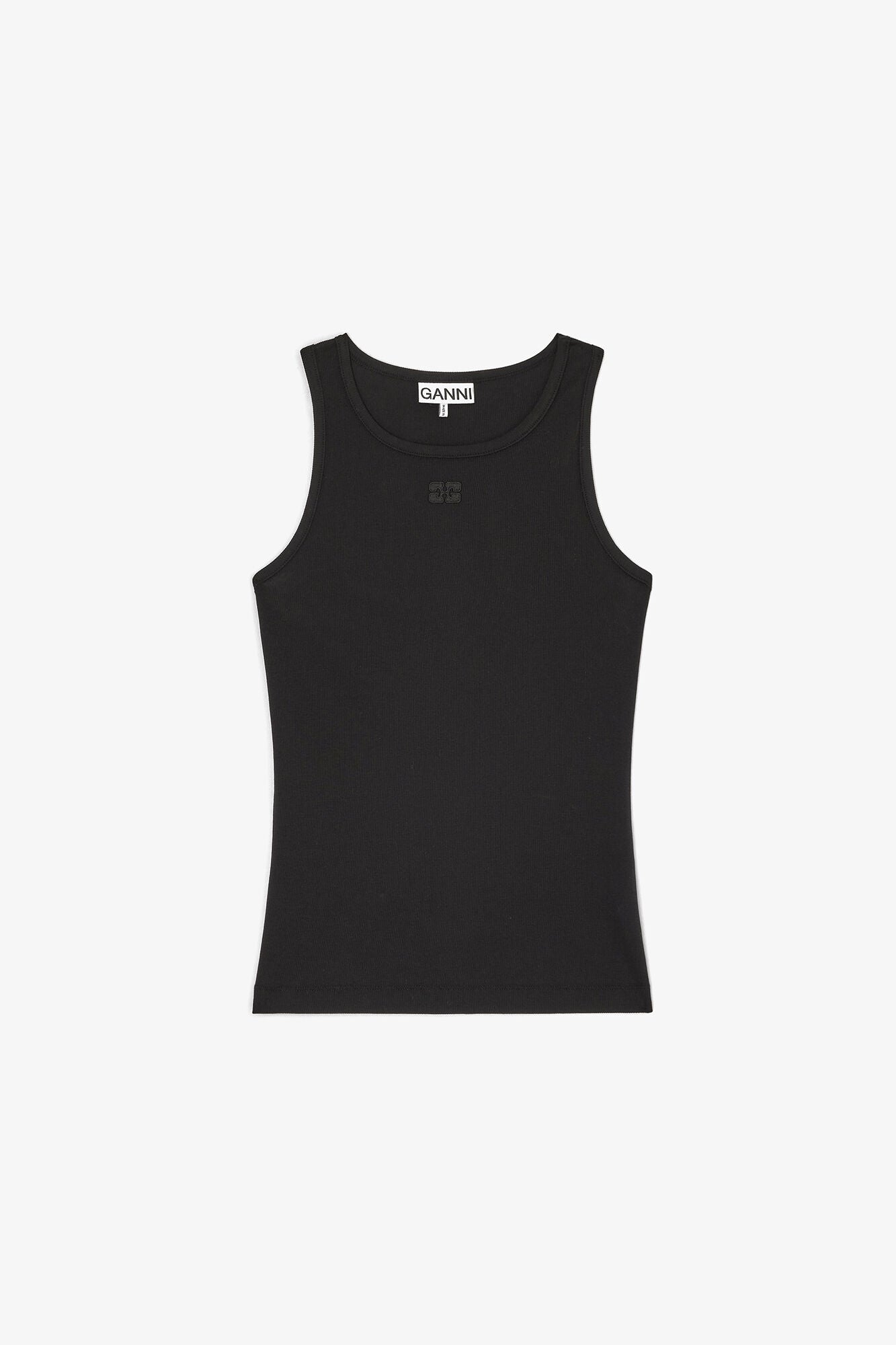 GANNI Discount Black Soft Cotton Rib Tank Top