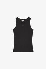 GANNI Discount Black Soft Cotton Rib Tank Top