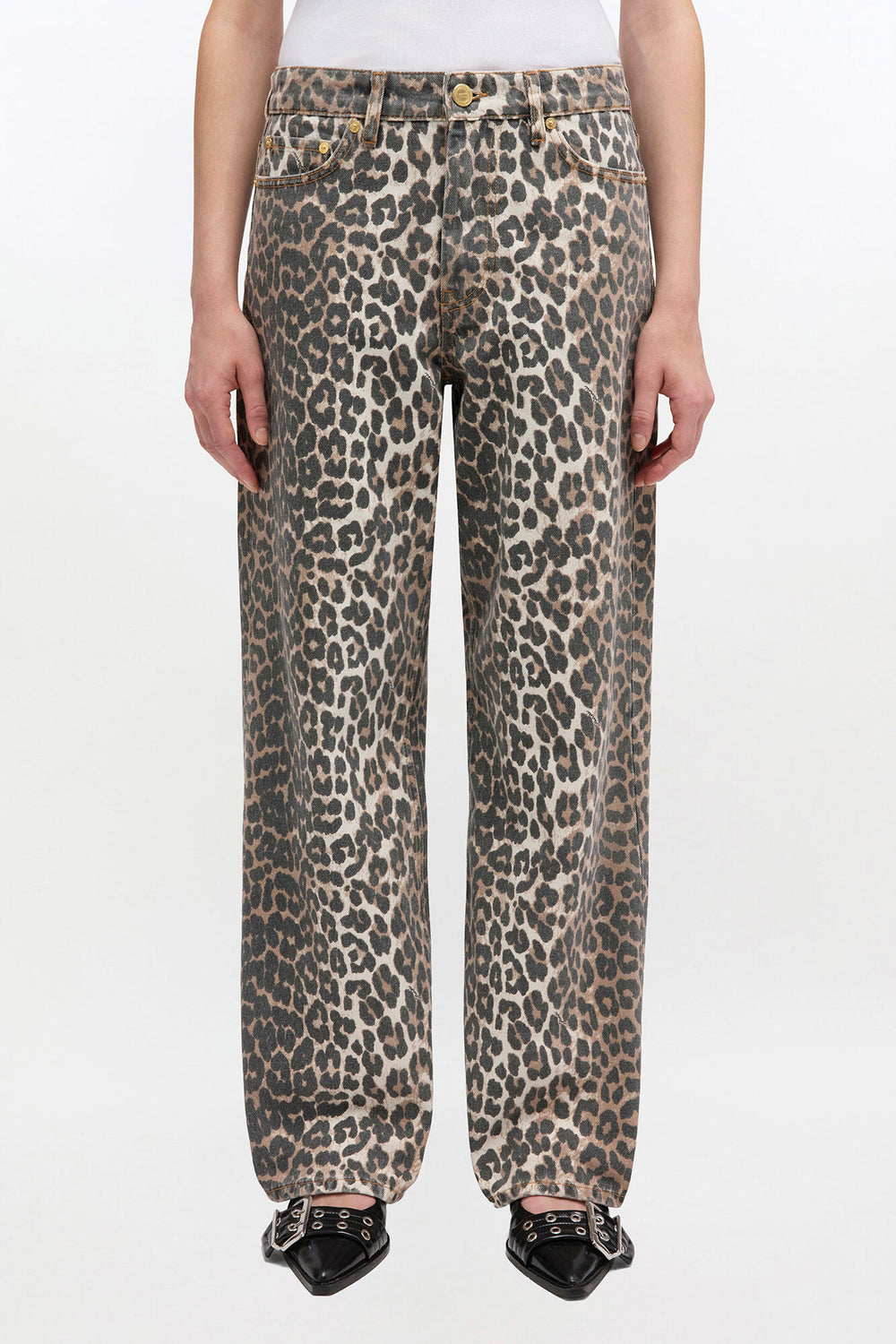 GANNI For Sale Izey Jeans in Leopard Print