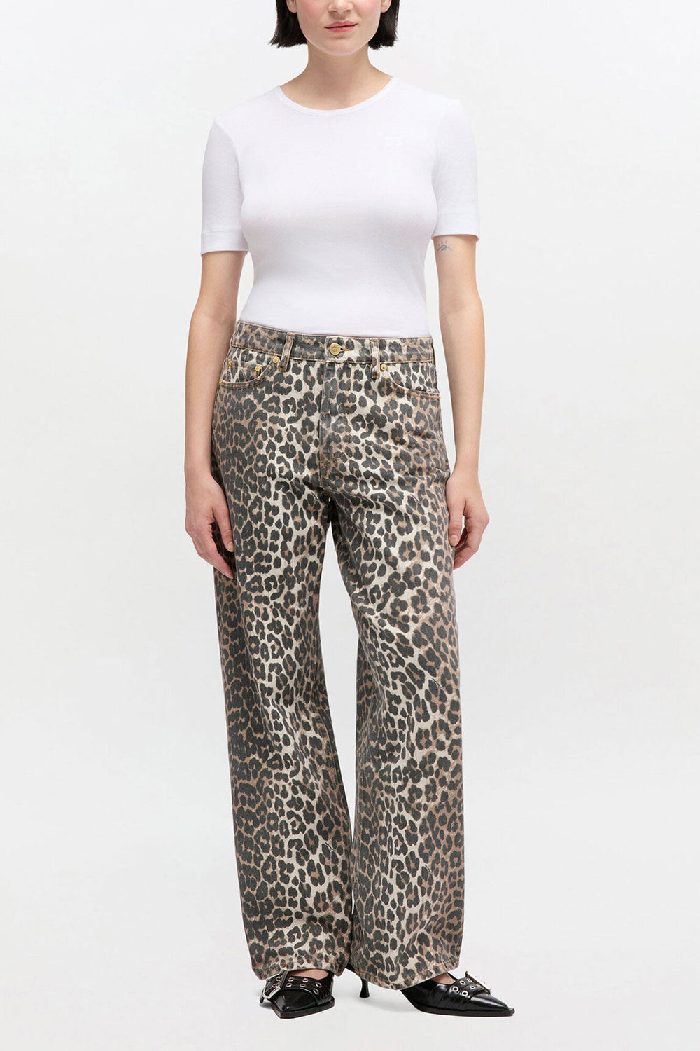 GANNI For Sale Izey Jeans in Leopard Print
