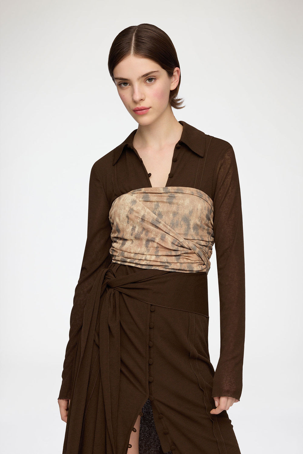 GANNI New Bandeau Top in Printed Marl Mesh
