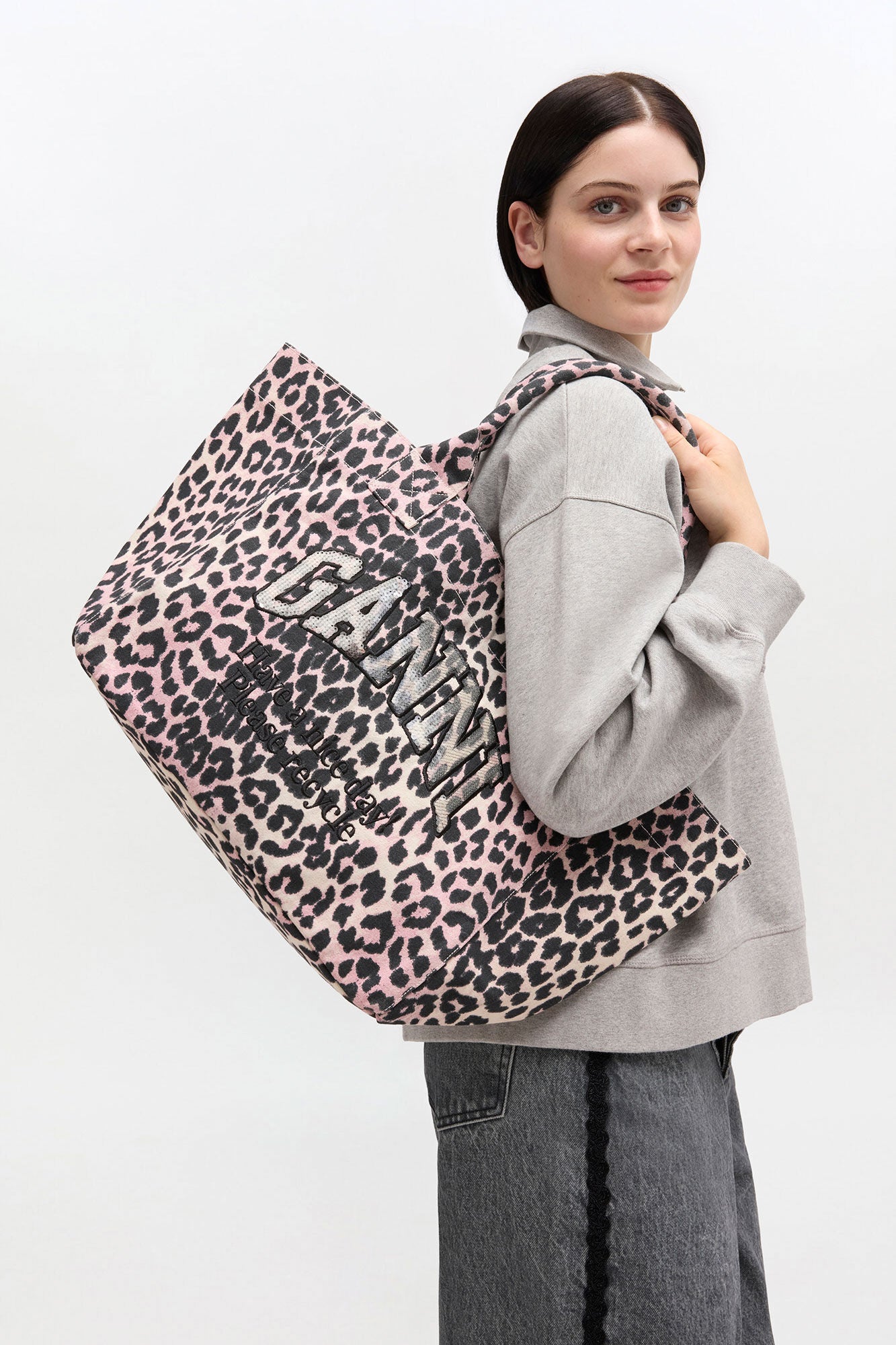 GANNI On Sale Bleached Mauve Leopard Medium Tote