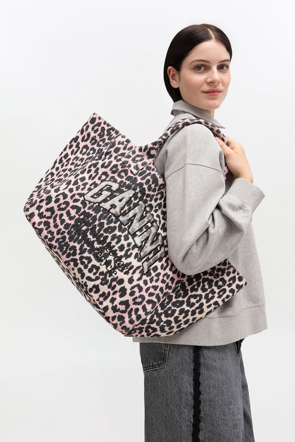GANNI On Sale Bleached Mauve Leopard Medium Tote