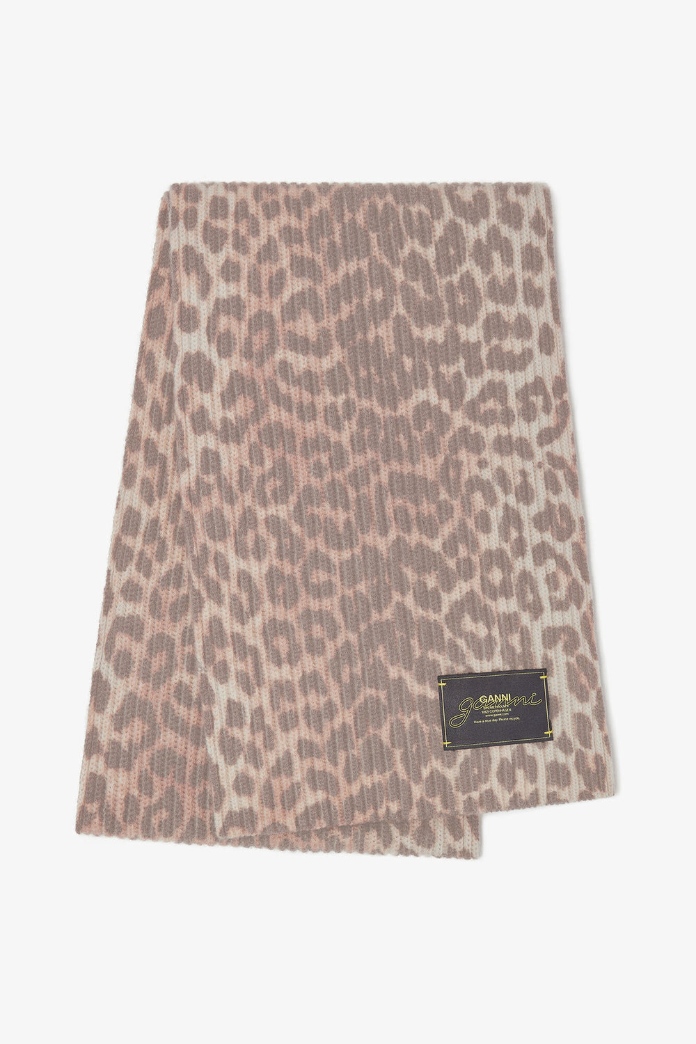 GANNI Outlet Leopard Leopard Wool Knit Scarf