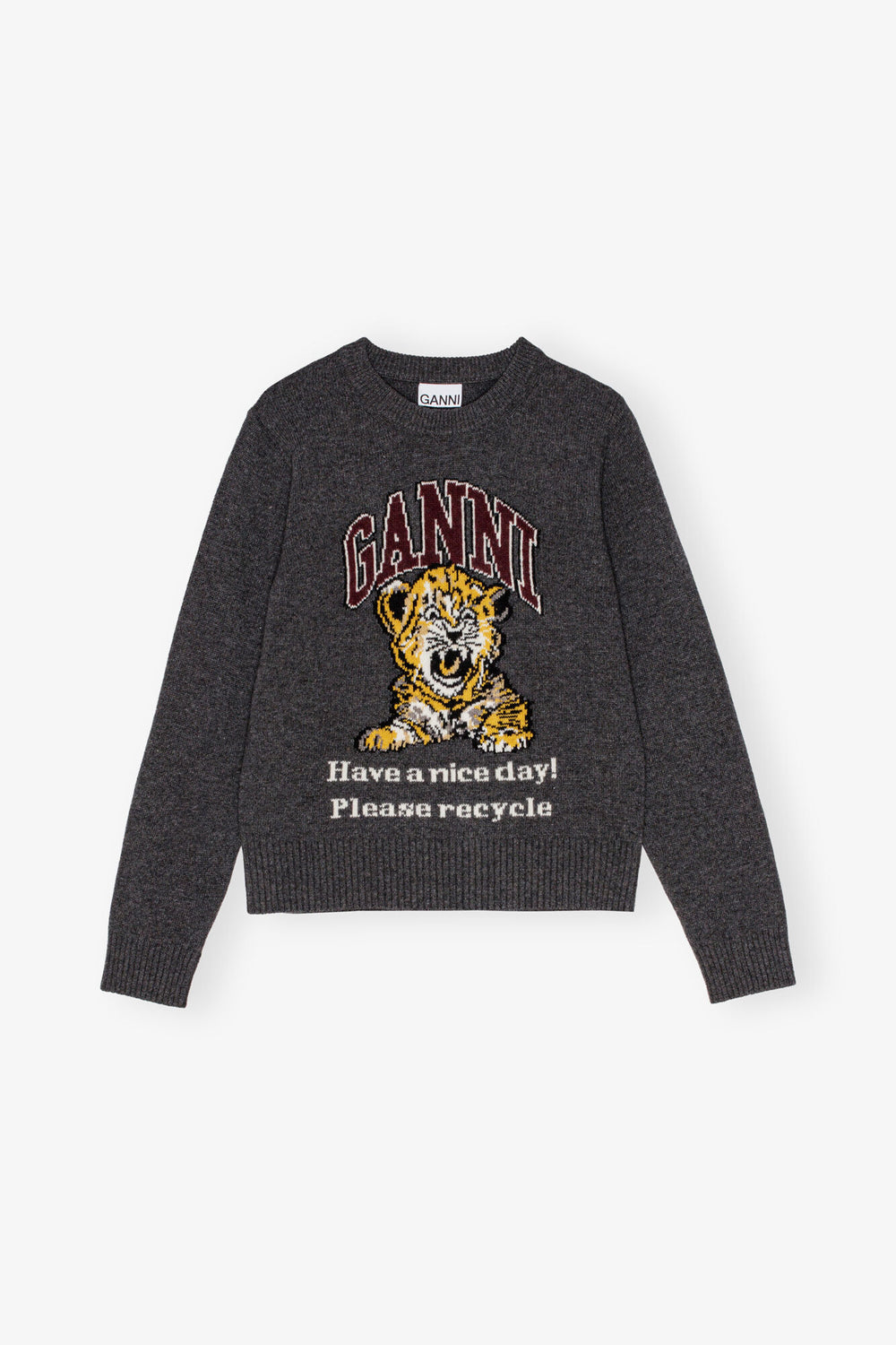 GANNI Hot Sale Dark Grey Graphic Tiger Sweater