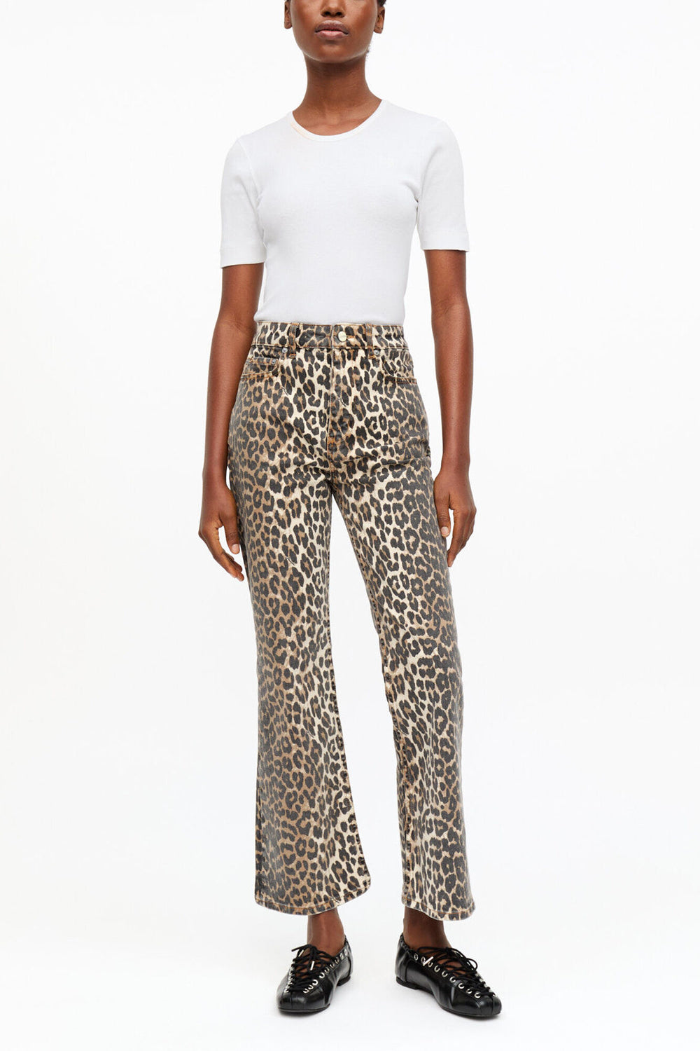 GANNI Online Betzy Cropped Jeans in Leopard Print