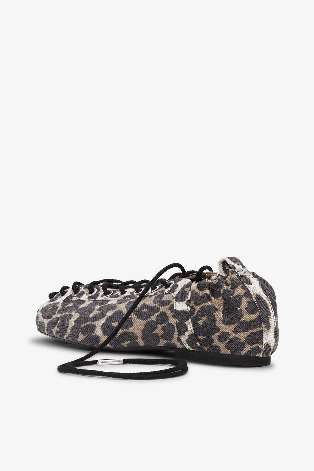 GANNI Discount Lace-Up Ballerinas in Leopard Printed Denim