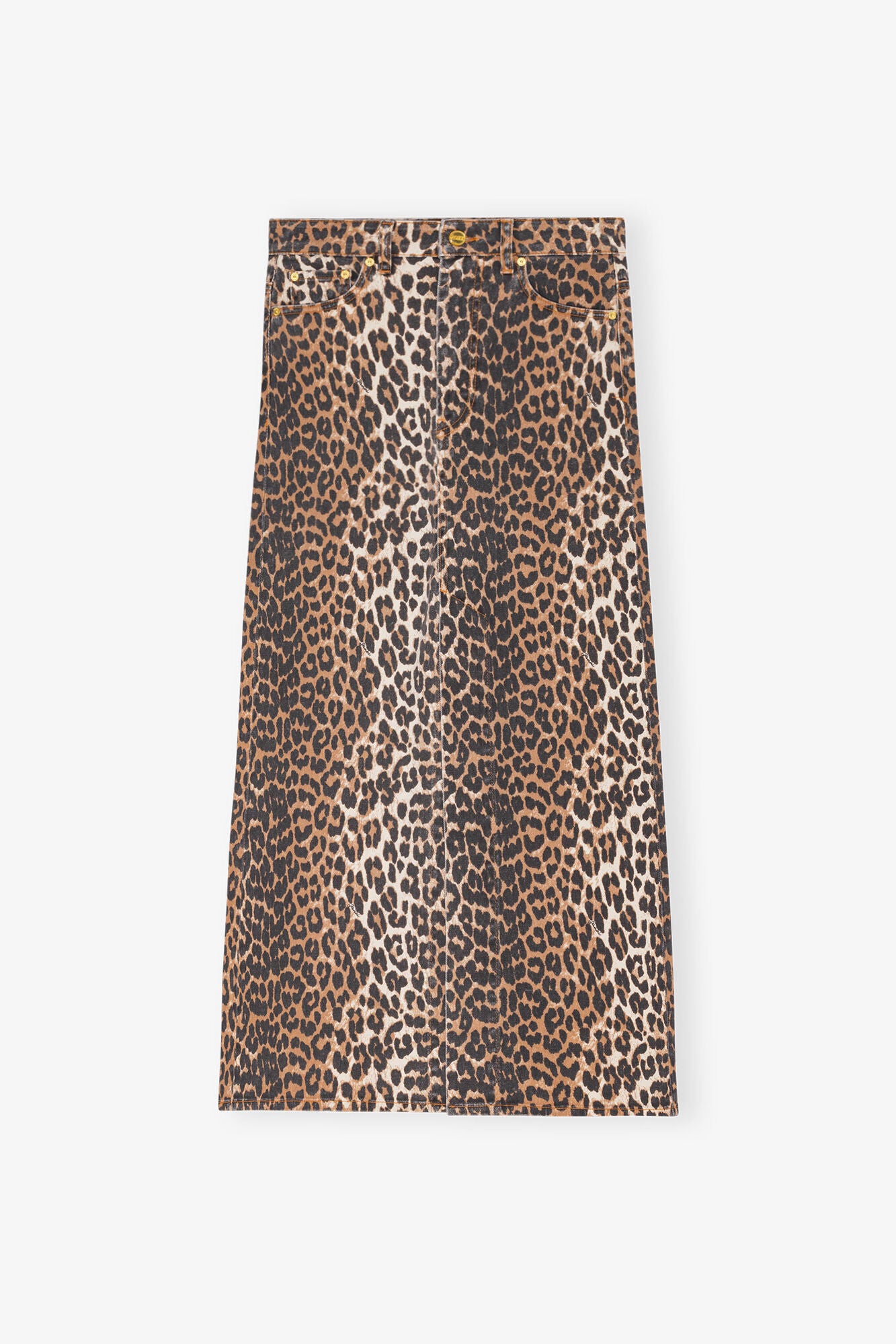 GANNI us Leopard Denim Maxi Slit Skirt