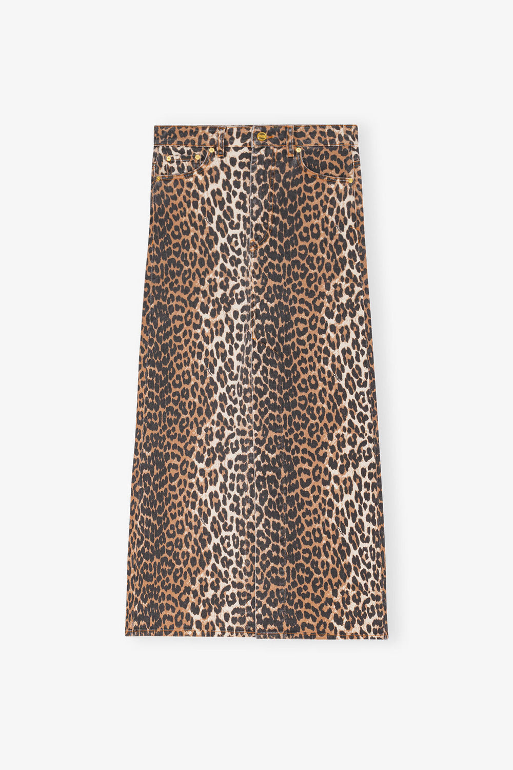 GANNI us Leopard Denim Maxi Slit Skirt