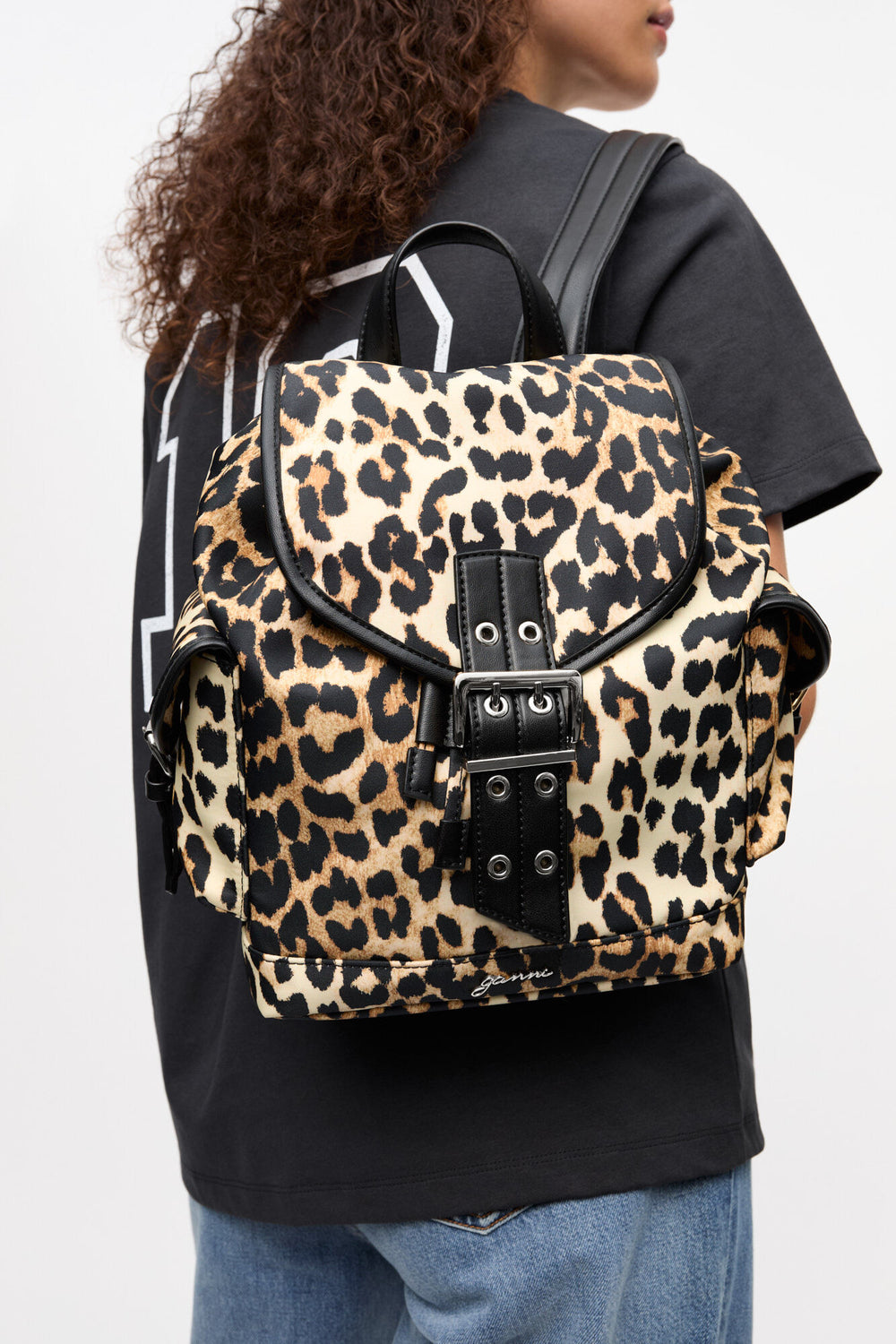 GANNI Discount Leopard Leopard Small Nylon Bucky Backpack