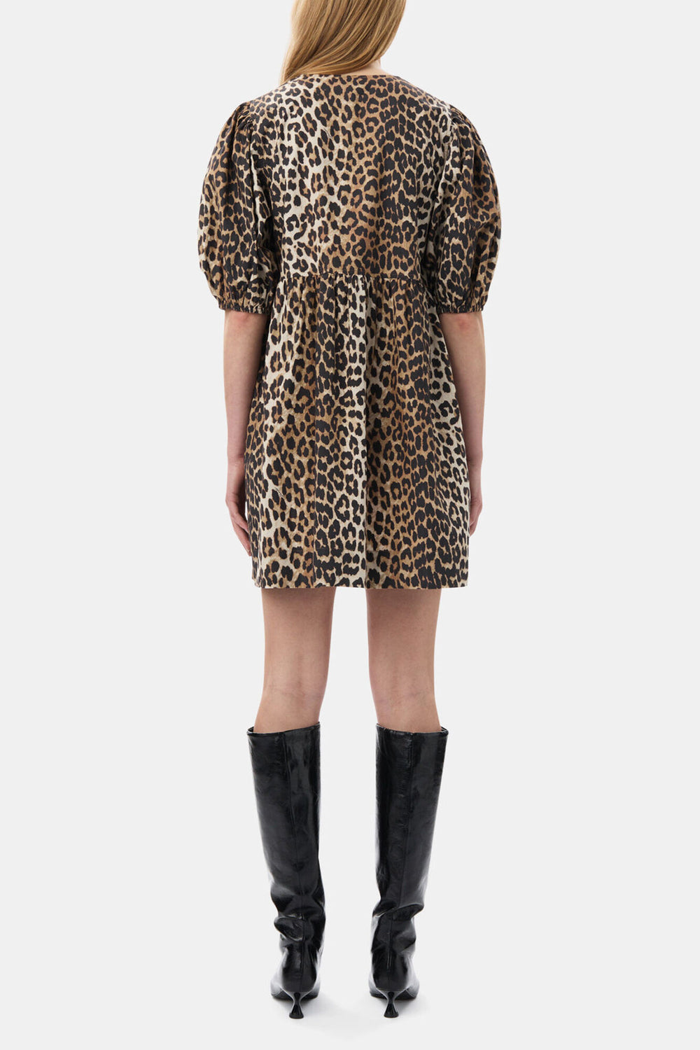 GANNI For Sale Leopard Printed Cotton Tie String Mini Dress
