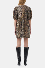 GANNI For Sale Leopard Printed Cotton Tie String Mini Dress