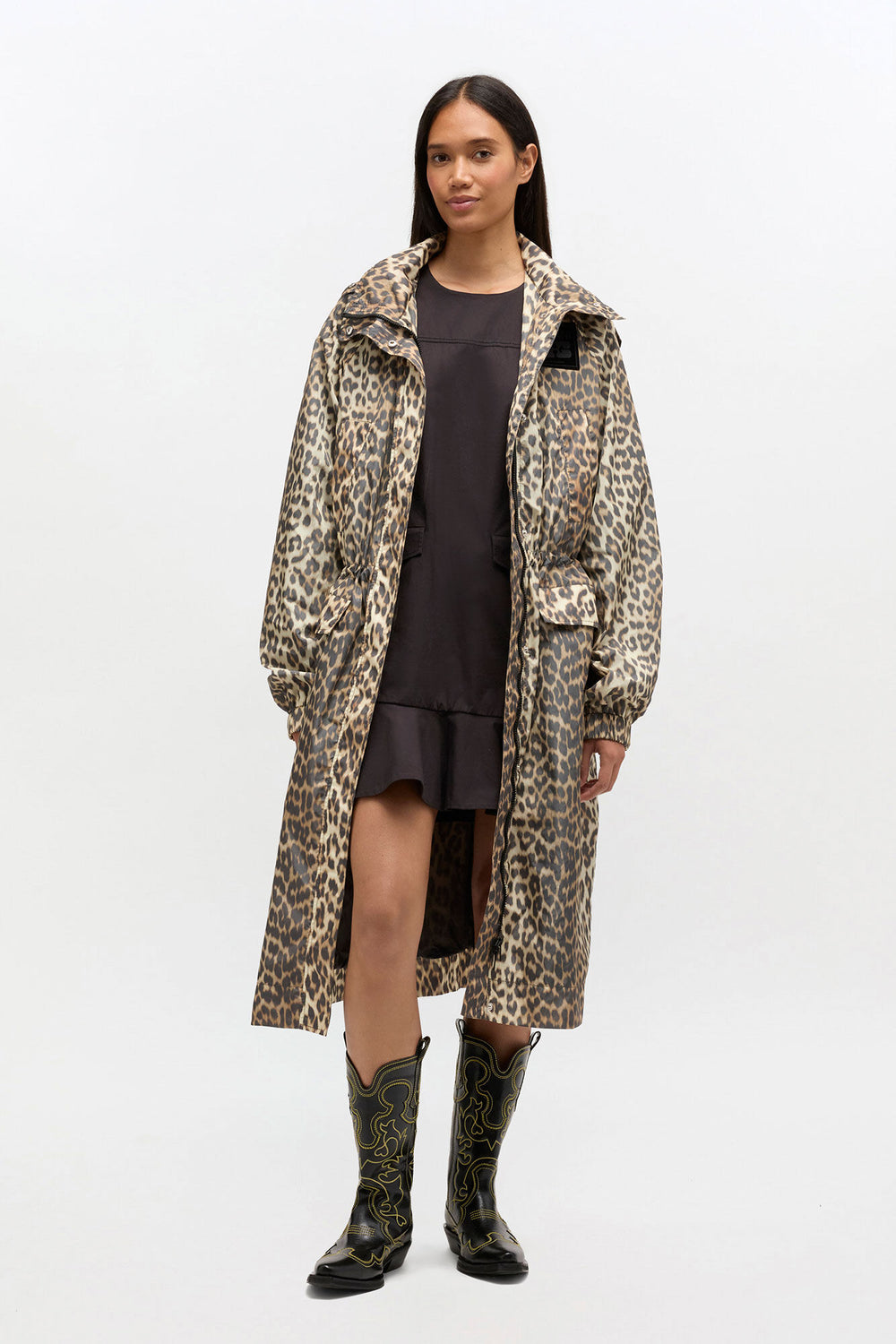 GANNI Online Leopard Nylon Parka Coat