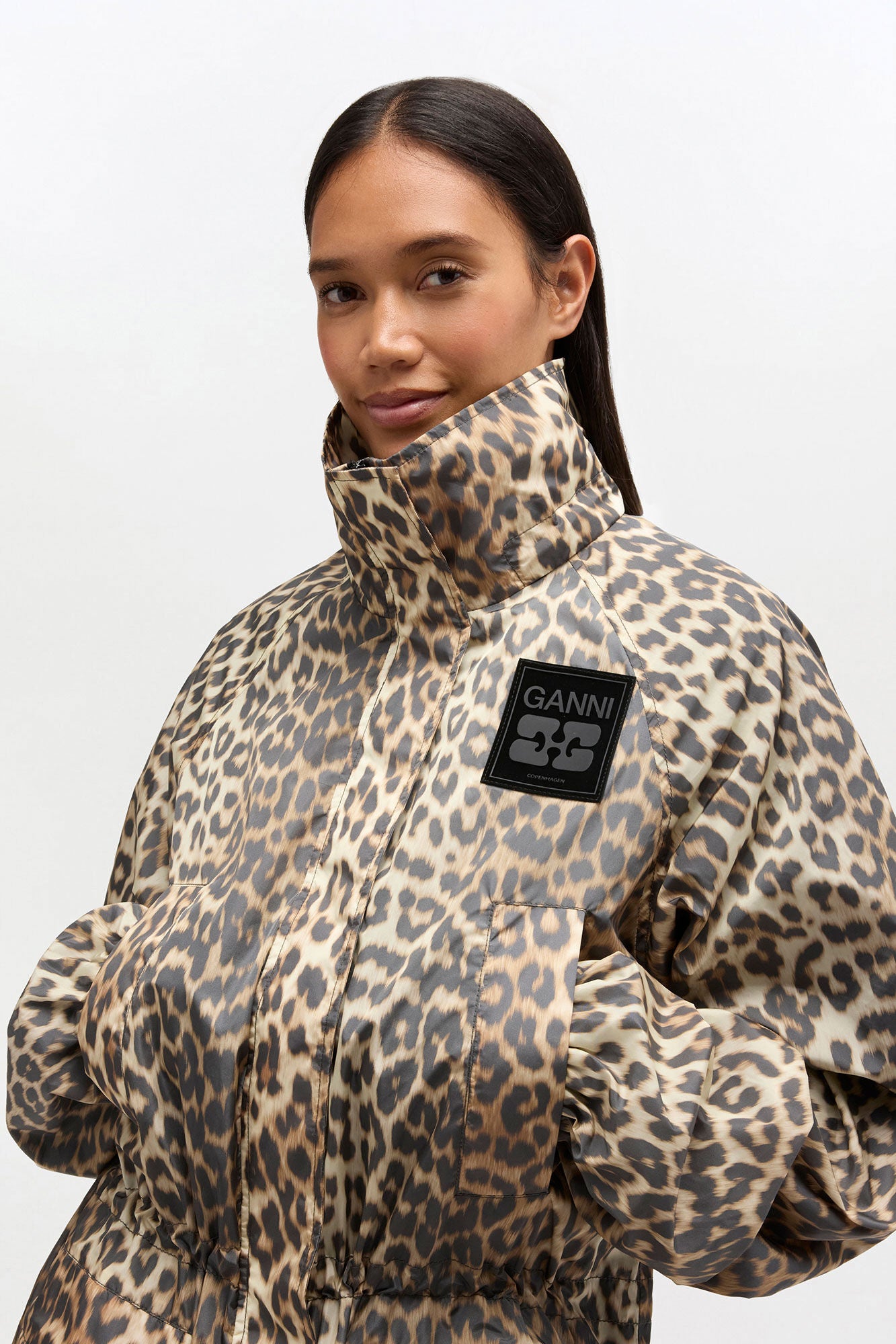 GANNI Online Leopard Nylon Parka Coat