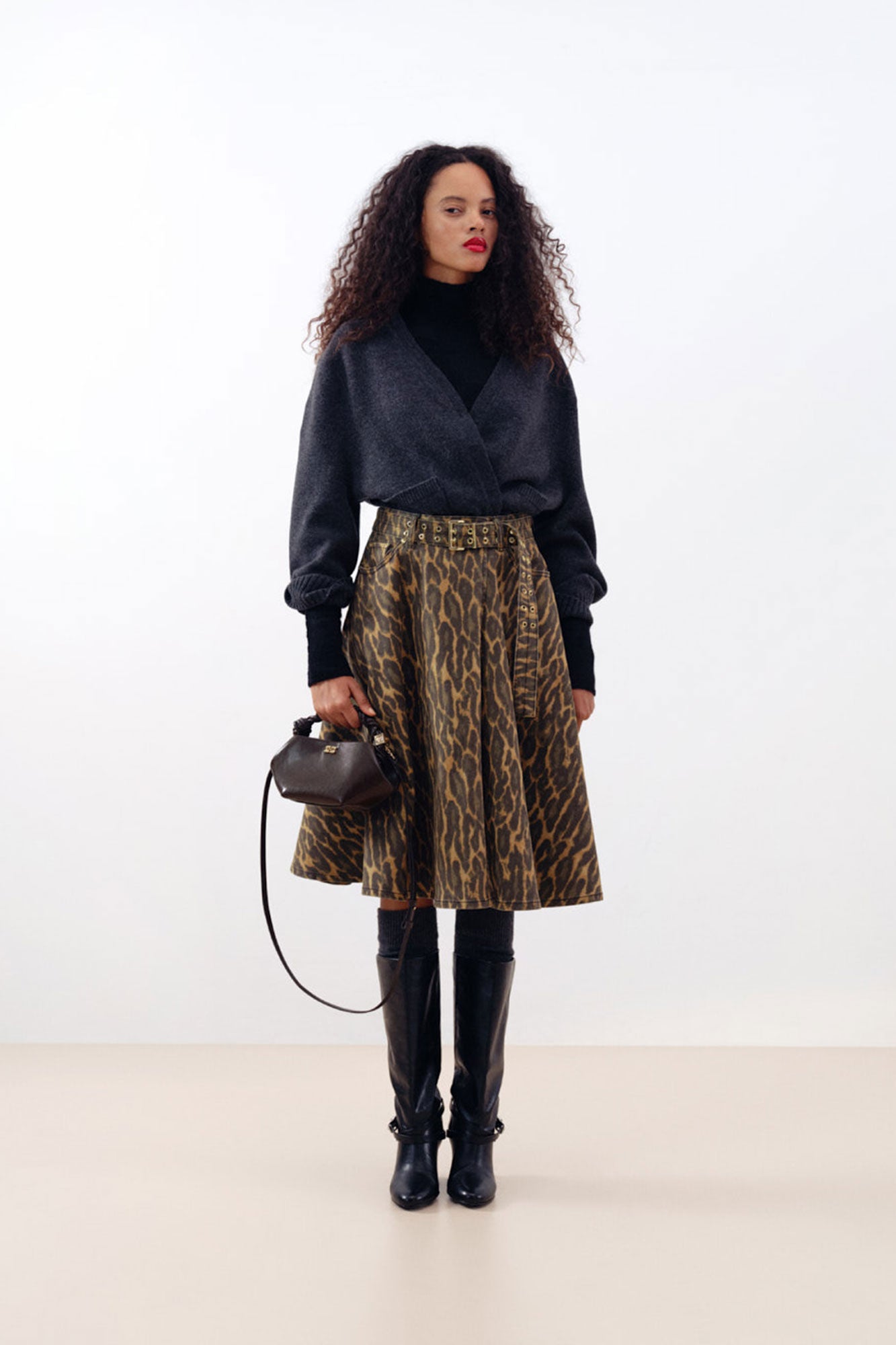 GANNI On Sale Leopard Denim Wrap Skirt
