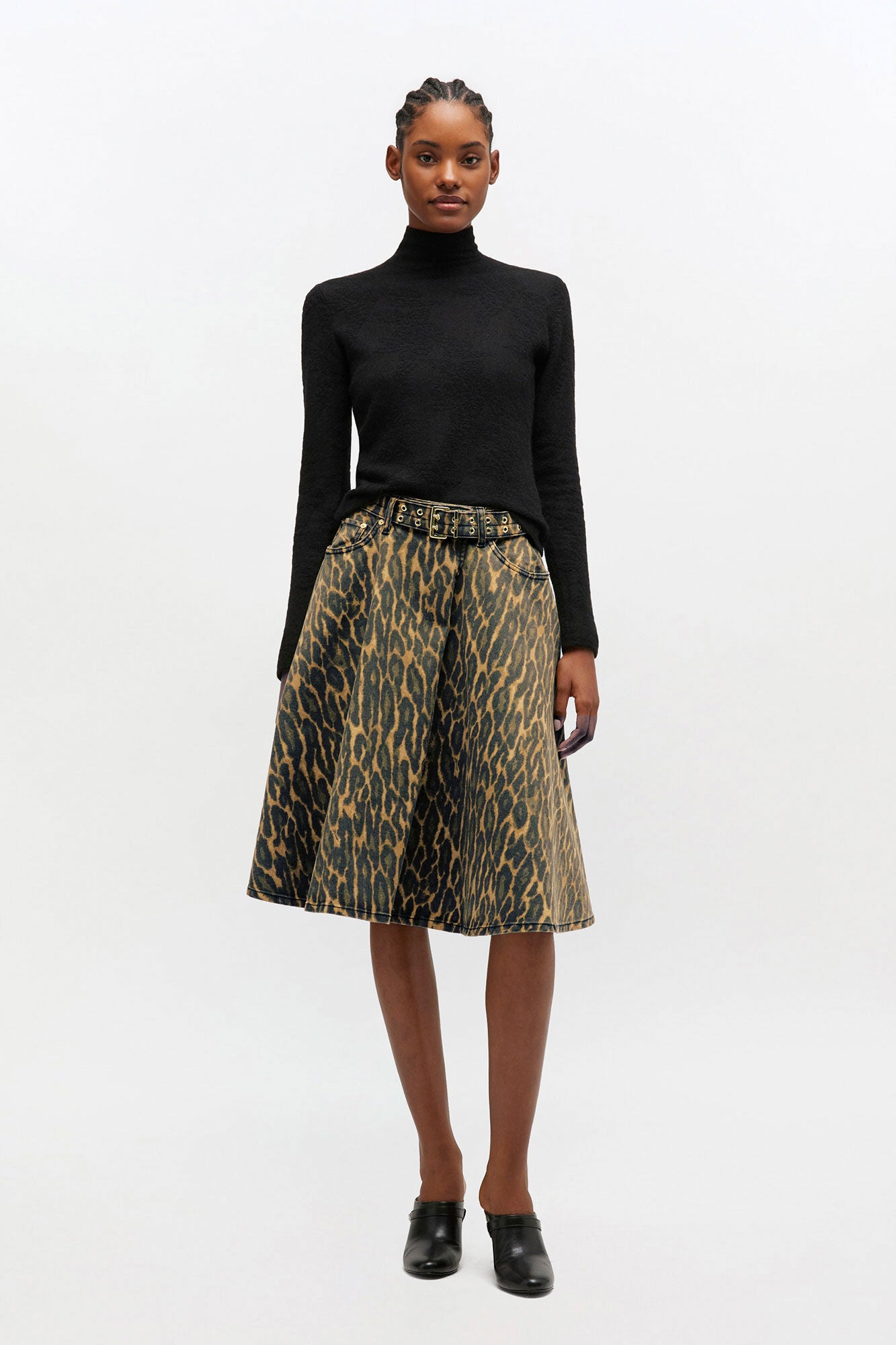 GANNI On Sale Leopard Denim Wrap Skirt