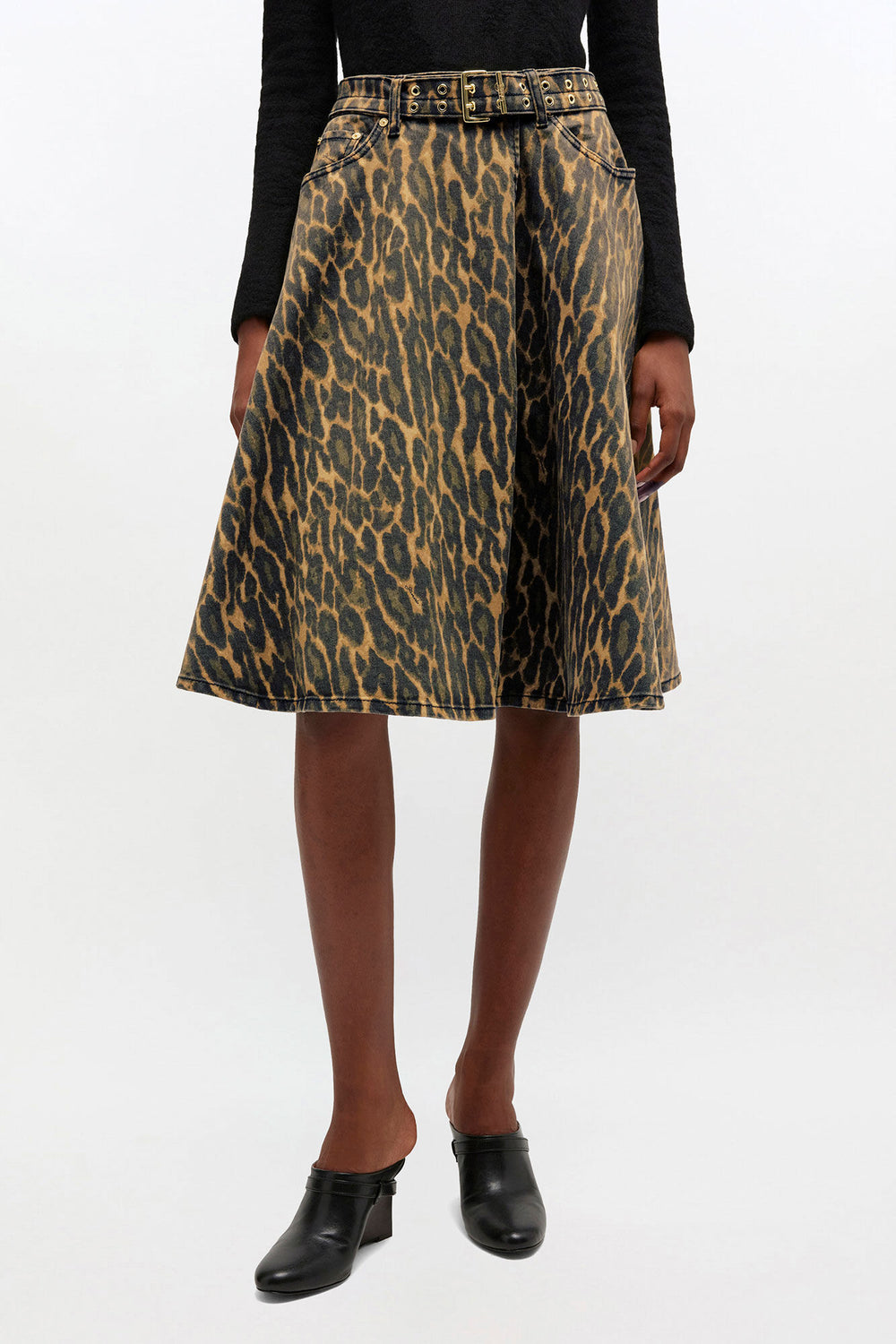 GANNI On Sale Leopard Denim Wrap Skirt