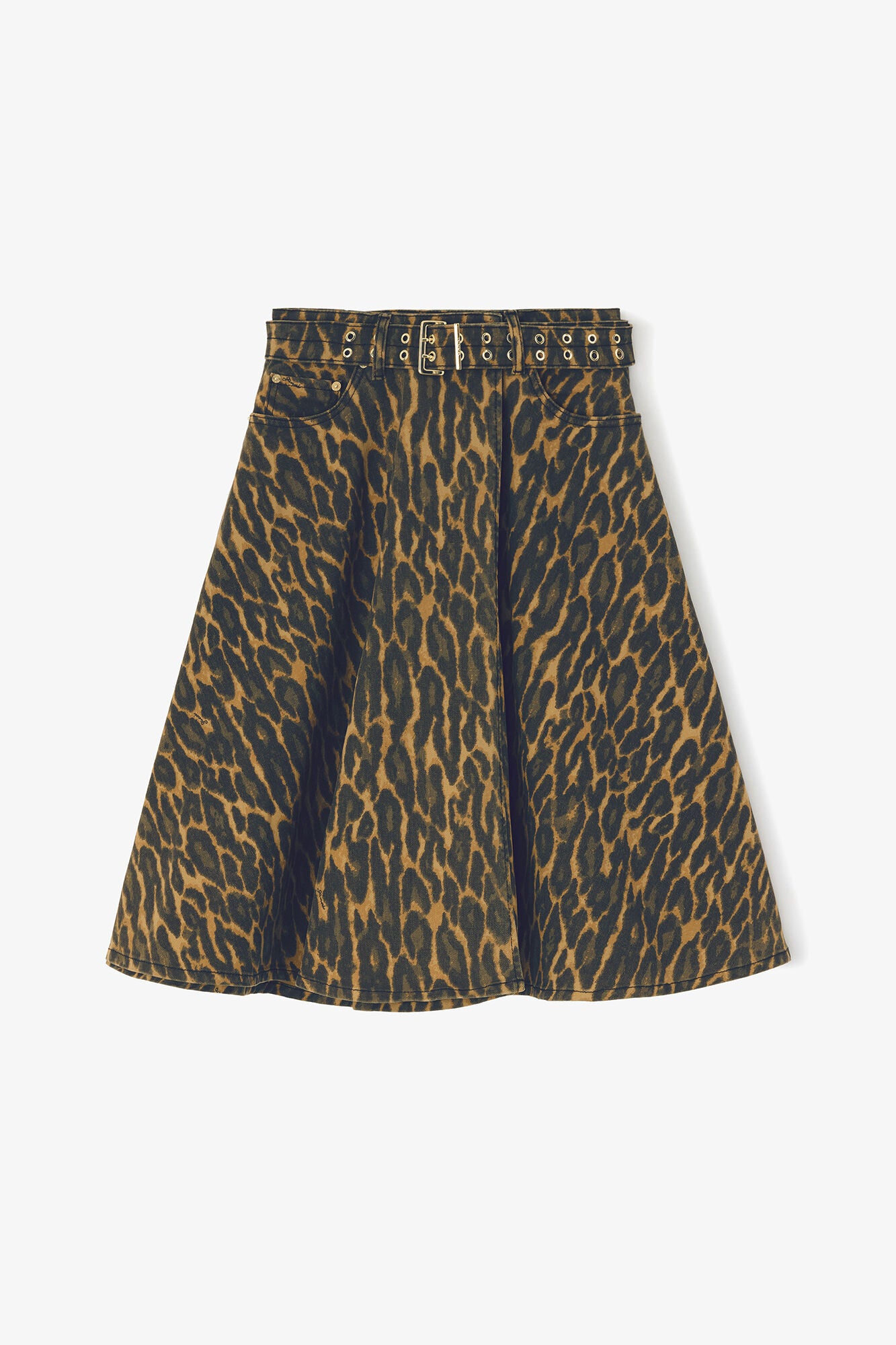 GANNI On Sale Leopard Denim Wrap Skirt