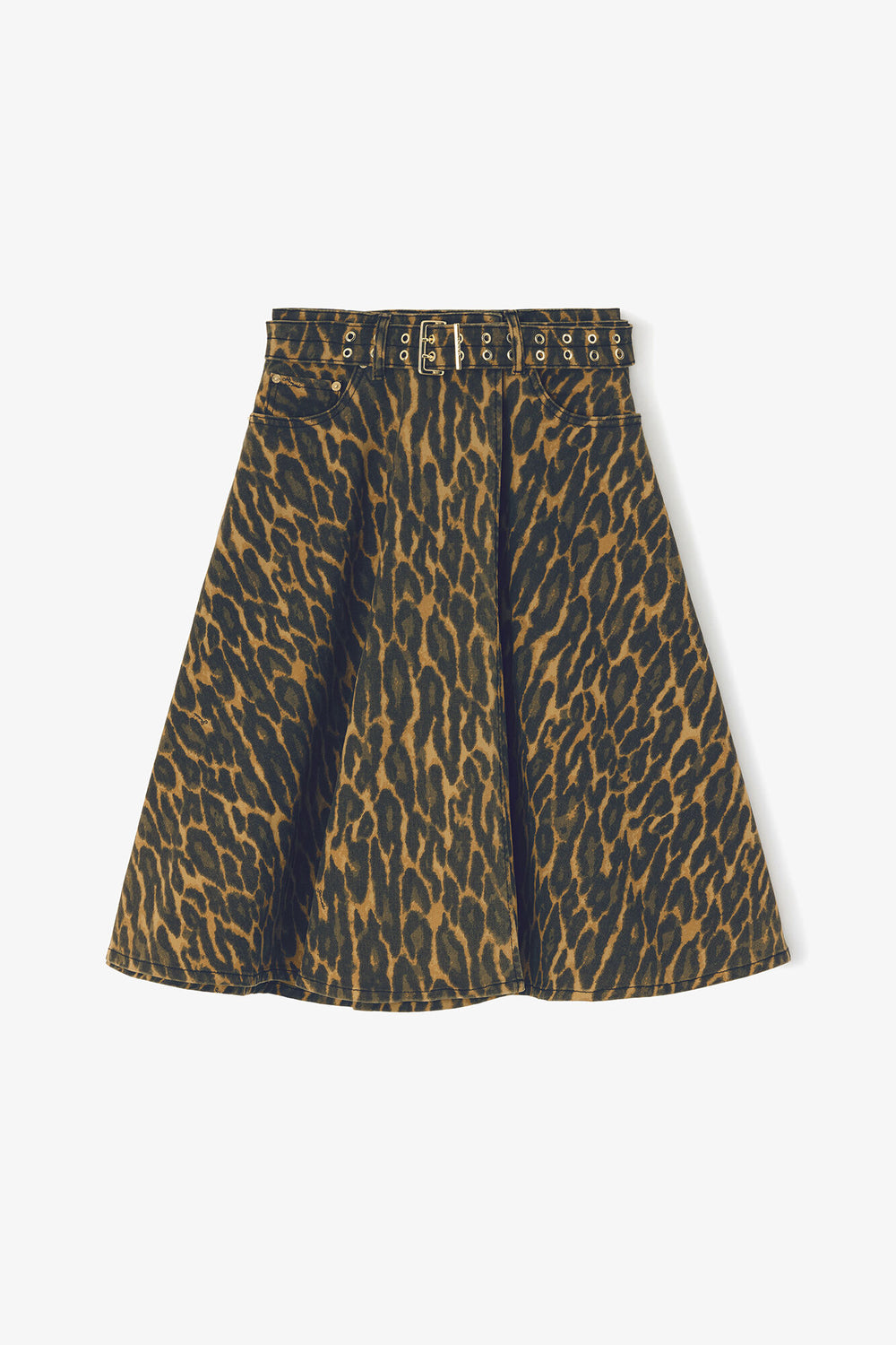 GANNI On Sale Leopard Denim Wrap Skirt