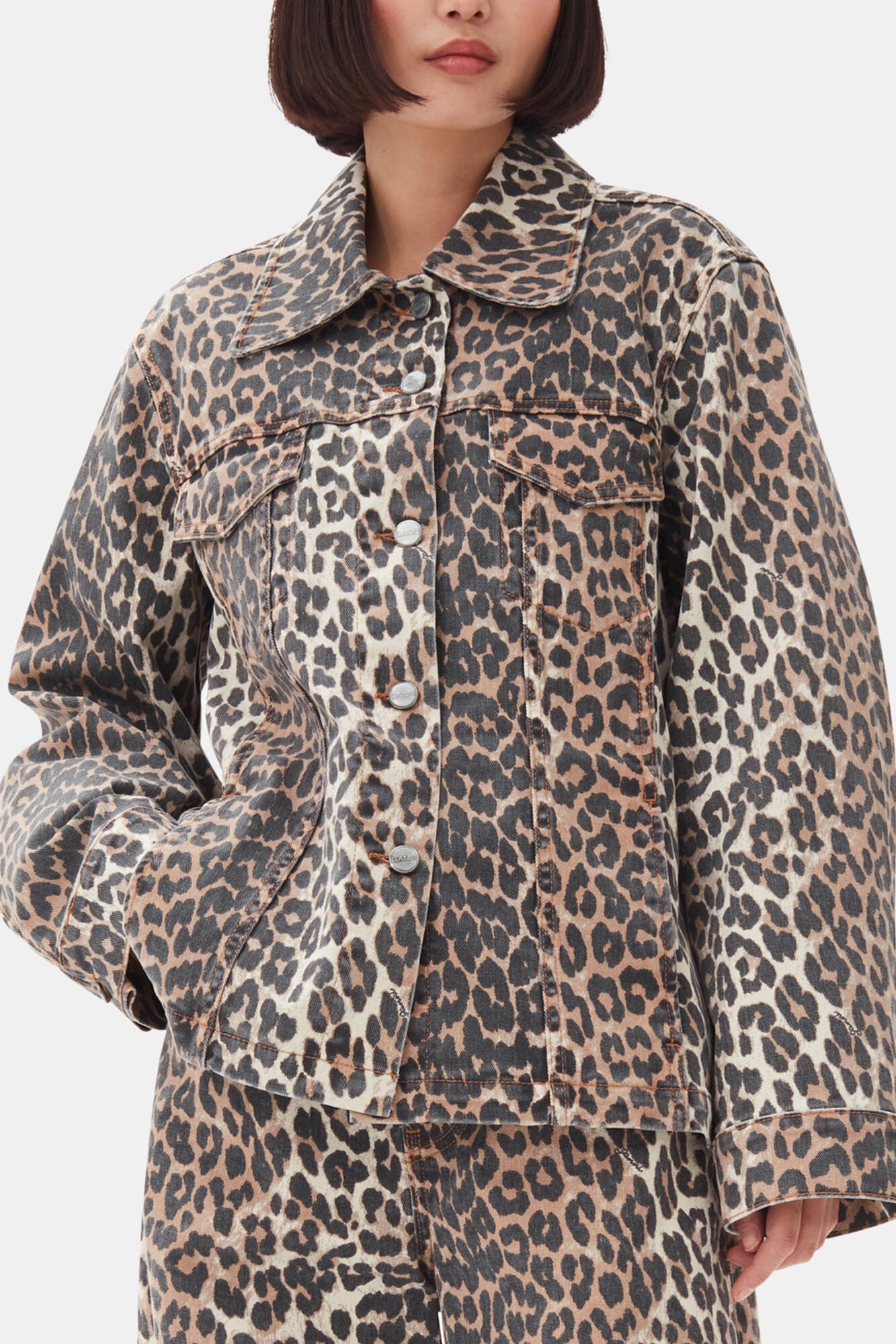 GANNI Outlet Leopard Denim Jacket